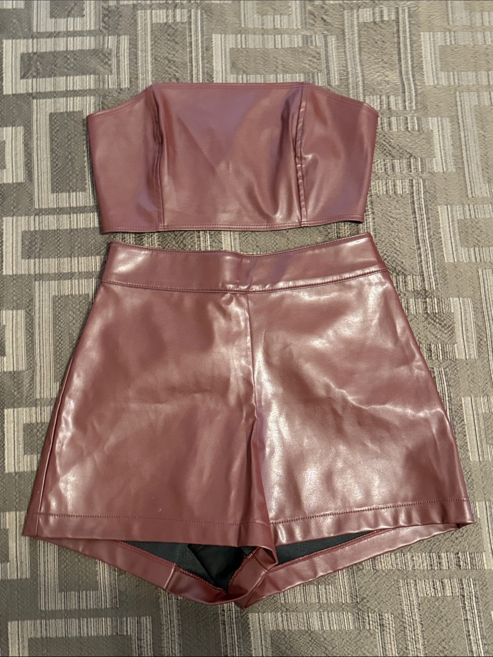 Faux Leather Tube Top & High-Rise Shorts Bundle in Burgundy